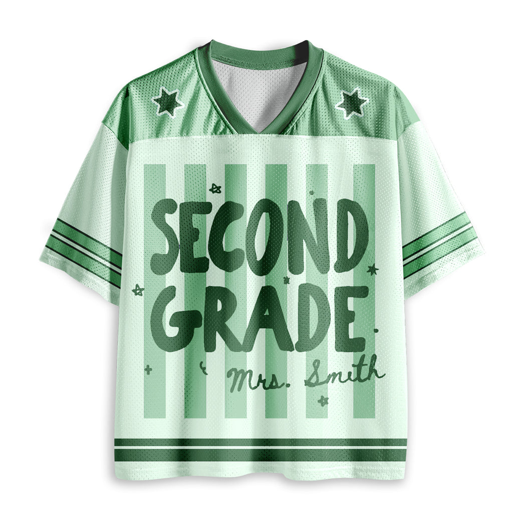 Personalized Grade And Name Preppy Stripes Teacher Mesh Jersey