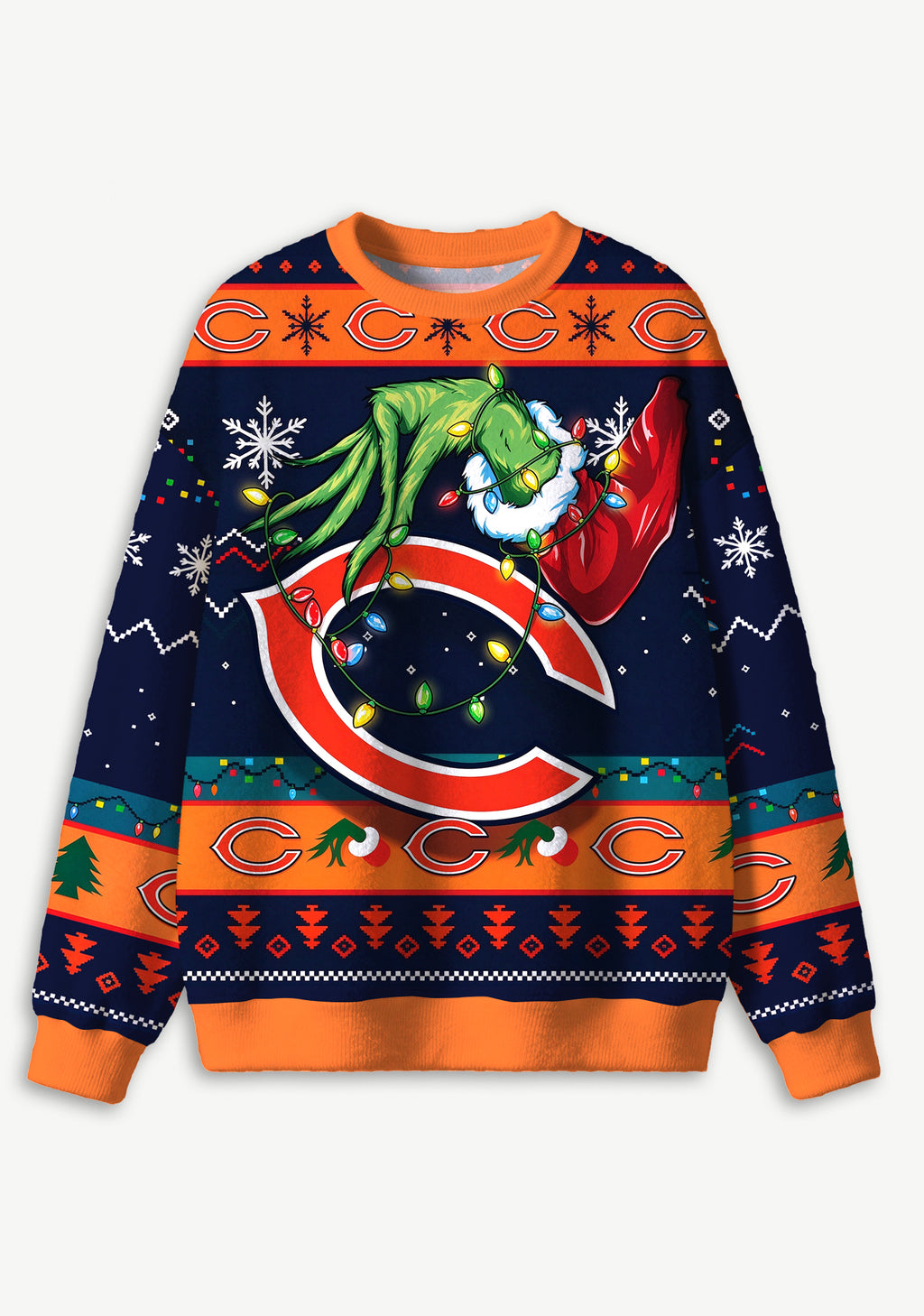 Chicago Bears Grinch Tangled Logo Ugly Christmas Sweatshirt