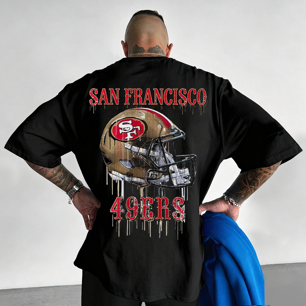 San Francisco 49ers Drip Effect Football Helmet Printed T-Shirt