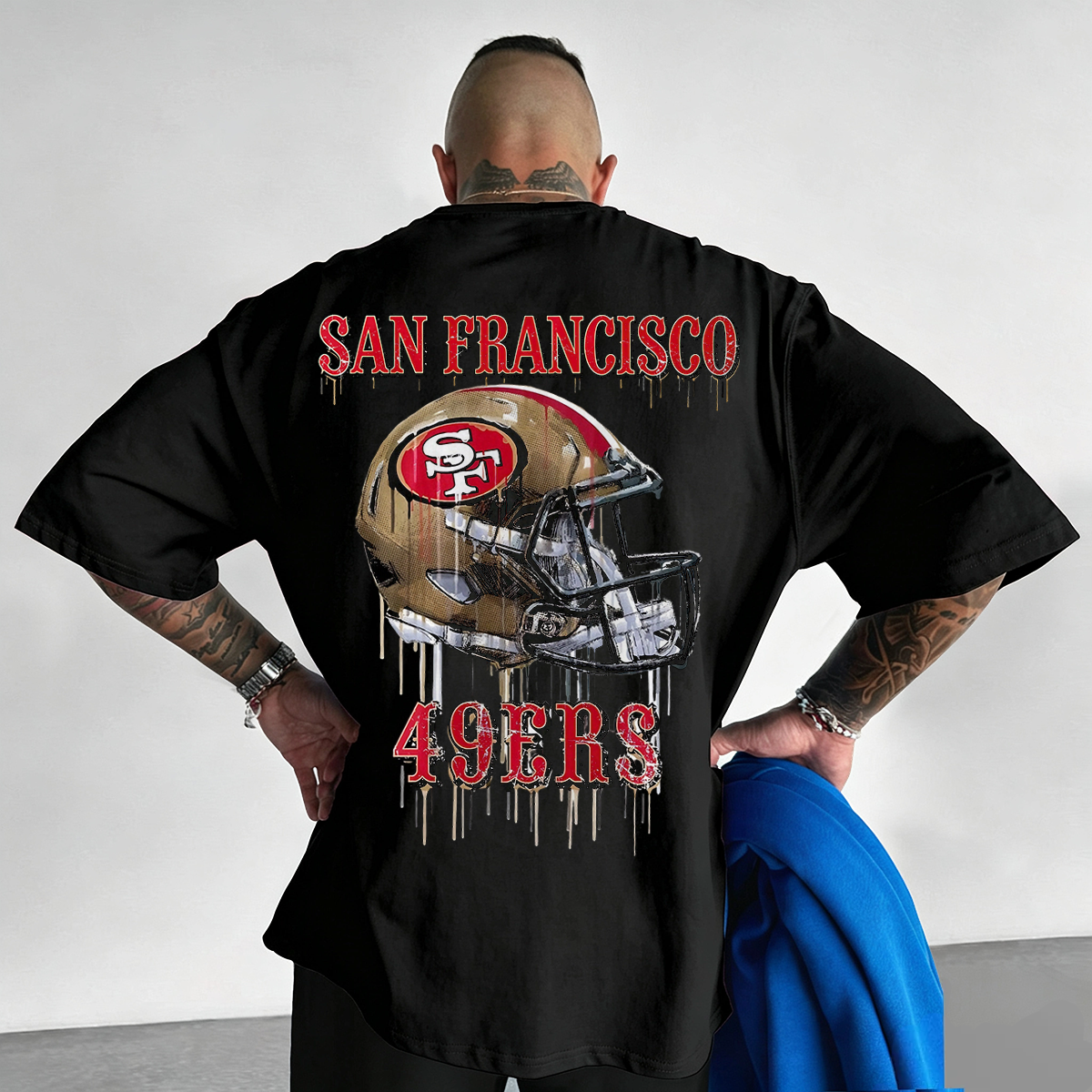 San Francisco 49ers Drip Effect Football Helmet Printed T-Shirt