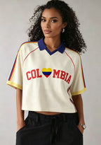 I Love Colombia Flag Heart Crop Collared Soccer Jersey