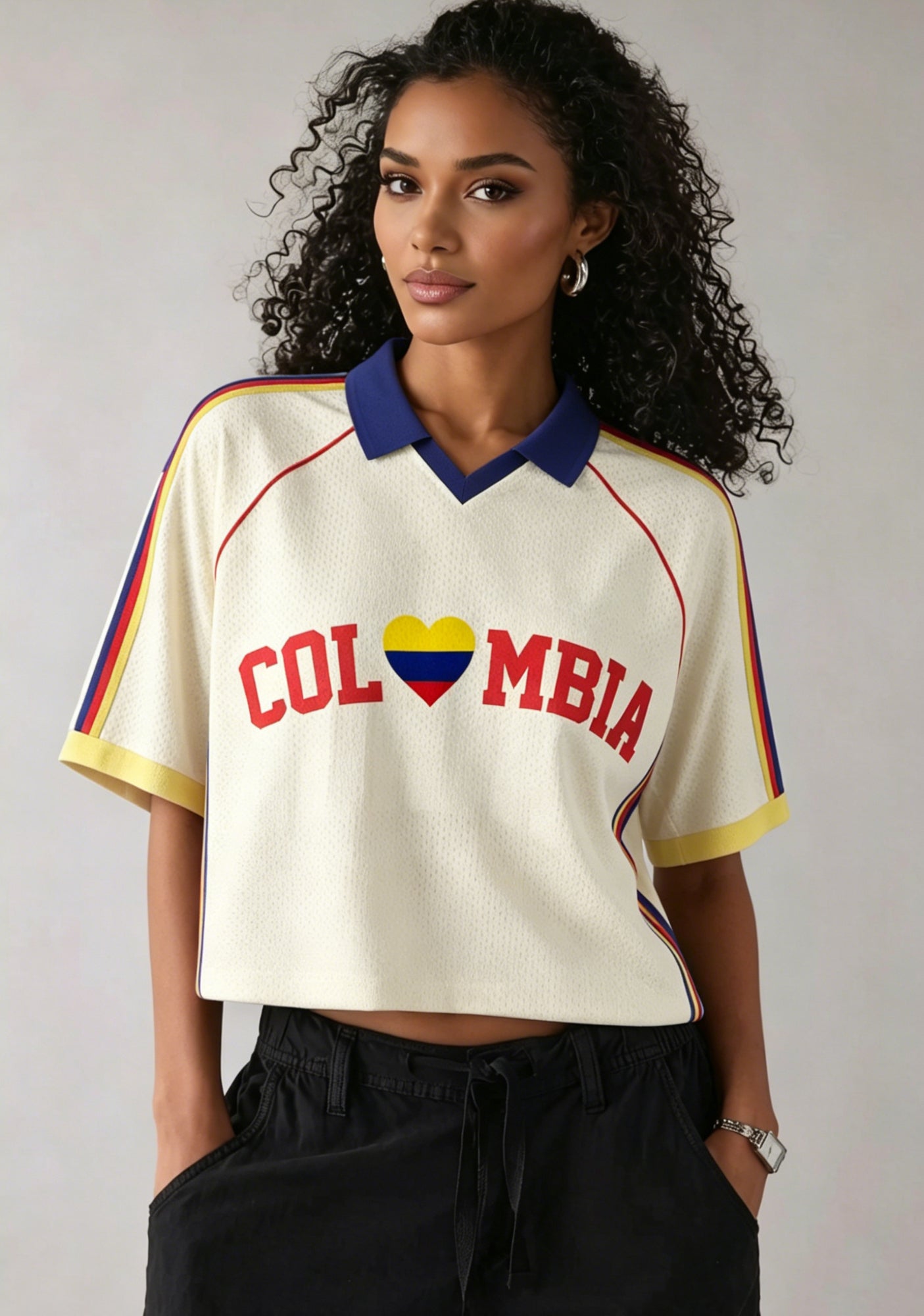 I Love Colombia Flag Heart Crop Collared Soccer Jersey