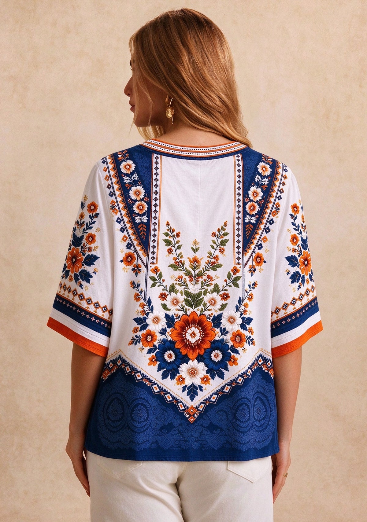 Women’s Chicago Bears Boho Floral V-Neck 3/4 Sleeve Shirt
