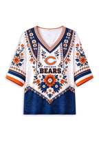 Women’s Chicago Bears Boho Floral V-Neck 3/4 Sleeve Shirt