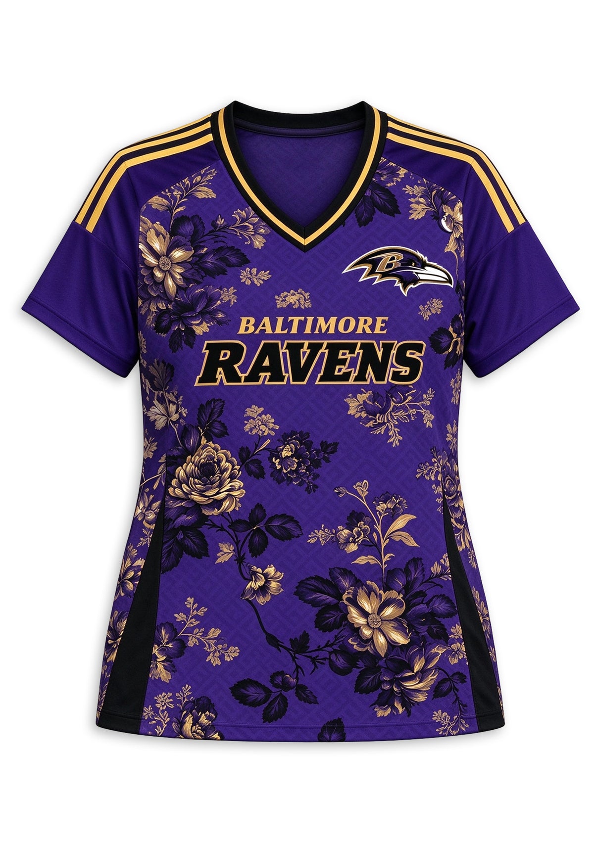 Women's Baltimore Ravens Floral V-Neck T Shirt