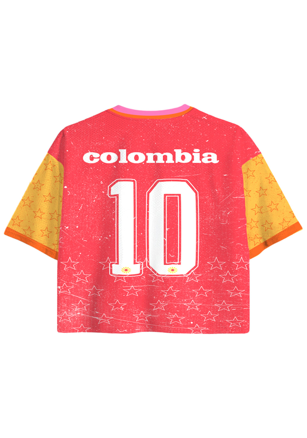 Retro Distressed Star Colombia Daisy Cropped Mesh Jersey Shirt