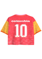 Retro Distressed Star Colombia Daisy Cropped Mesh Jersey Shirt