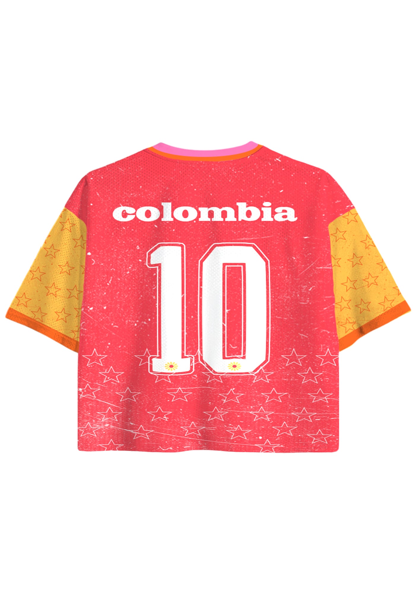 Retro Distressed Star Colombia Daisy Cropped Mesh Jersey Shirt
