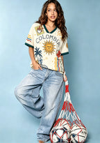 Retro Colombia Travel Stamp Peace Sign Mesh Jersey Shirts