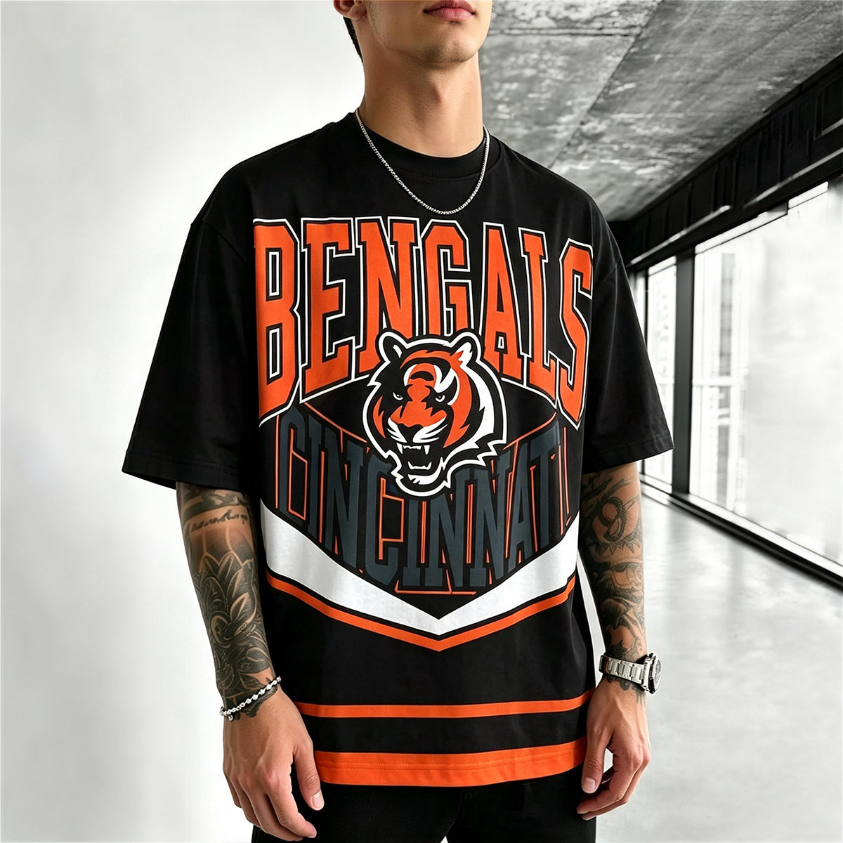 Cincinnati Bengals Ferocious Tiger‑Head  Printed T-Shirt Main image