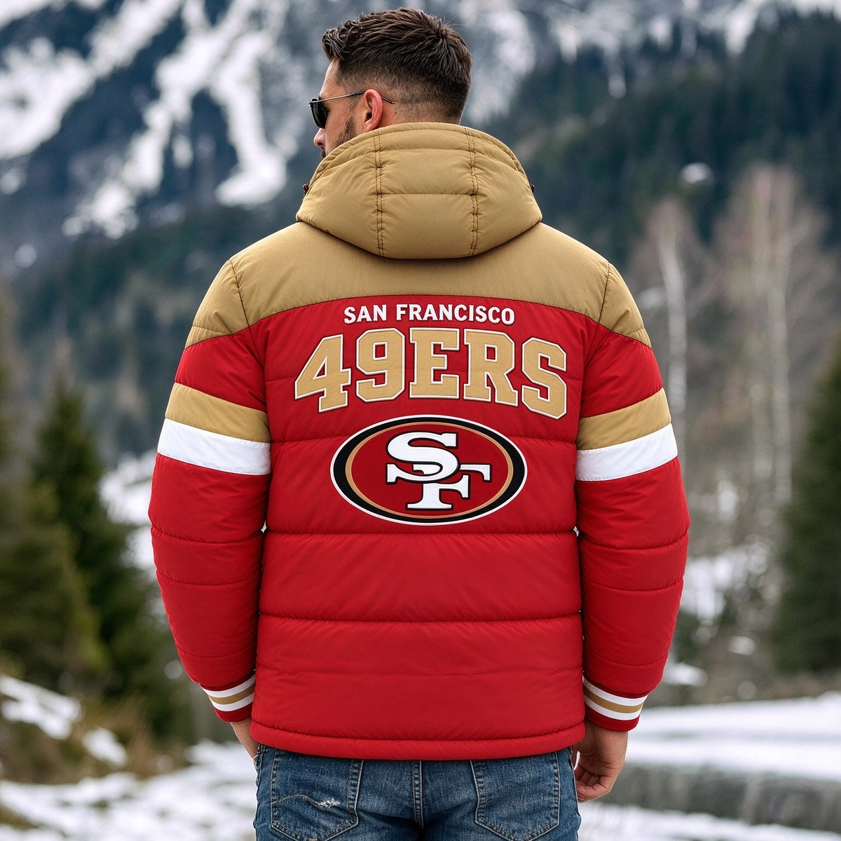 San Francisco 49ers Hooded Color Block Puffer Jacket  Custom Name Gifts For Fan