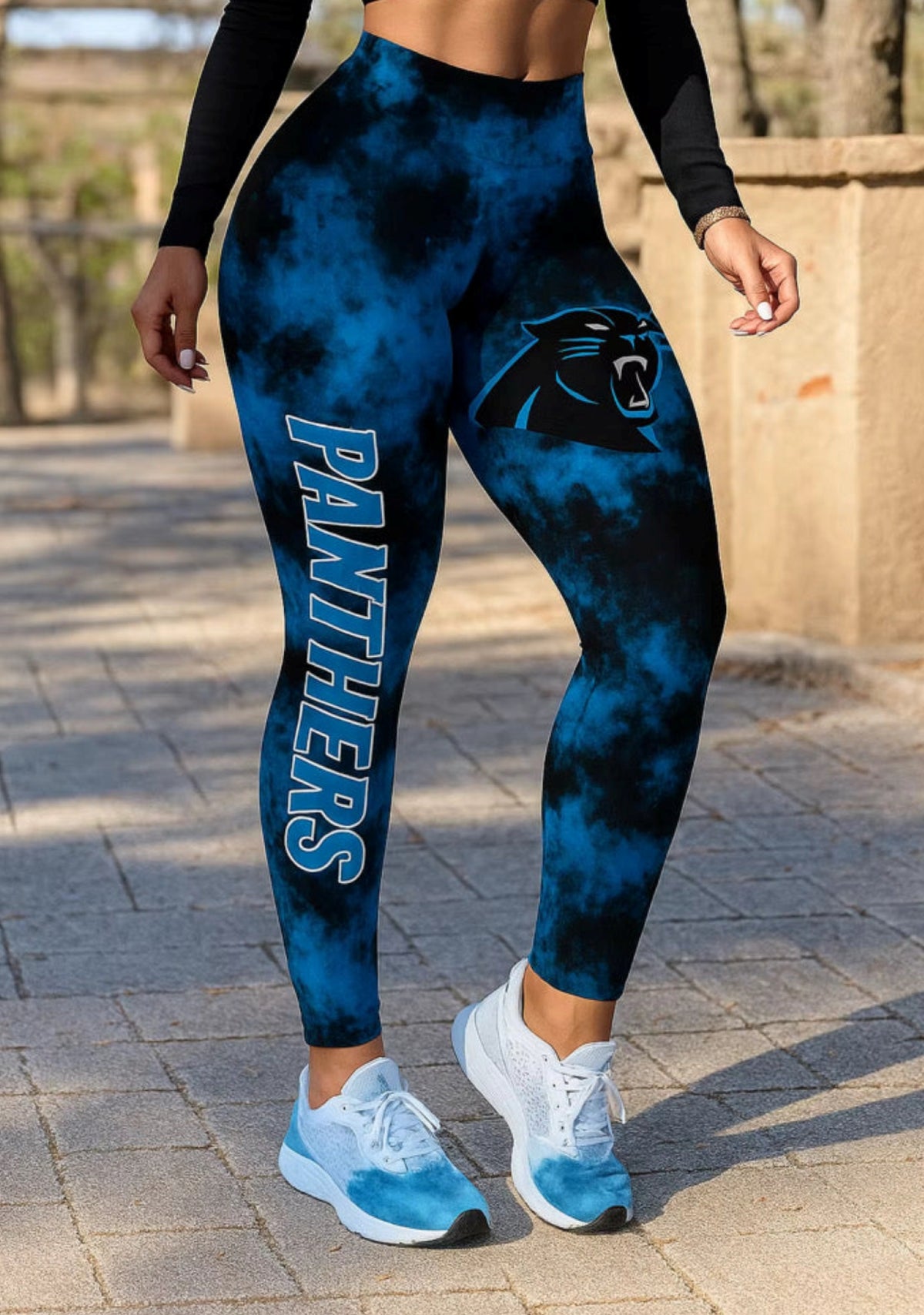 Carolina Panthers Tie Dye Print Workout Leggings For Lady