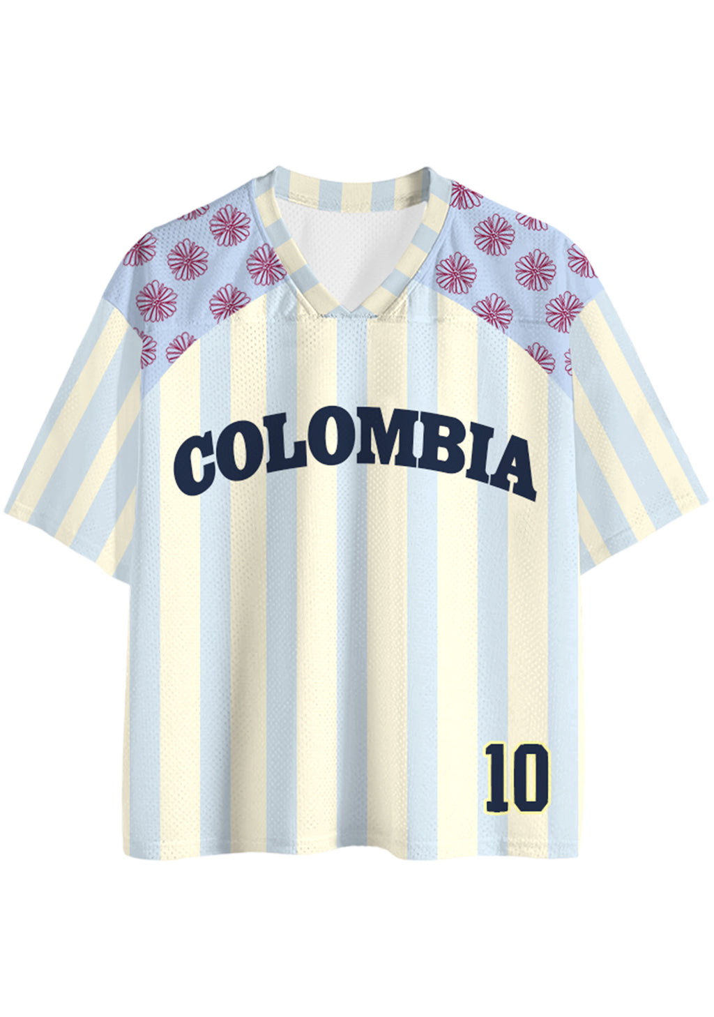Pastel Stripe Floral Colombia Number 10 Mesh Jersey Shirts