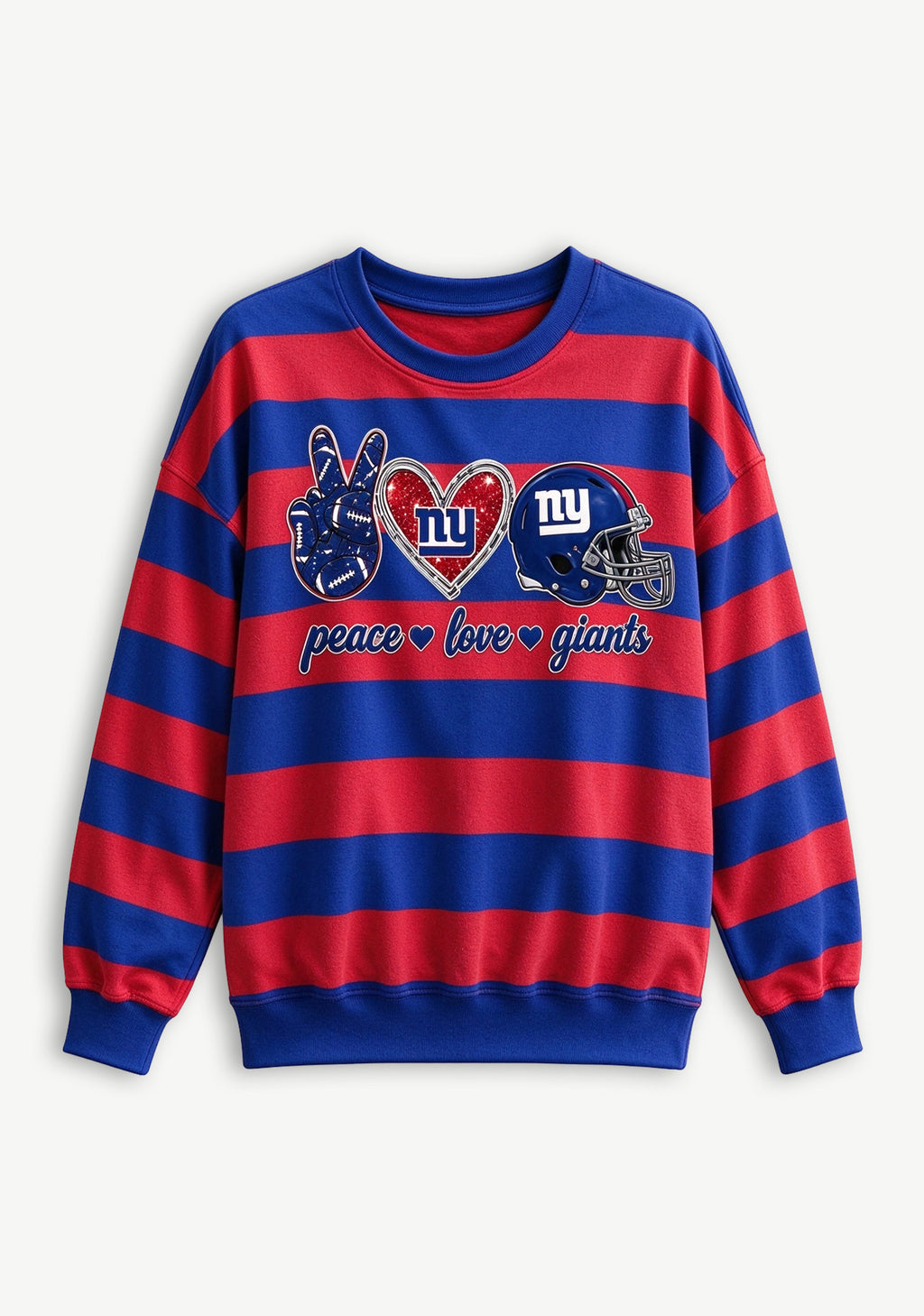 Women's Peace Love New York Giants Striped Crewneck Sweatshirt