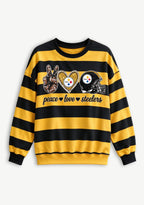 Women's Peace Love Pittsburgh Steelers Striped Crewneck Sweatshirt
