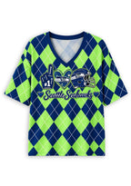 Women's Seattle Seahawks Argyle #1 Fan Heart Helmet V-Neck T-Shirt