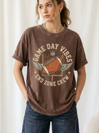 Women's Football Game Day Vibes Winged Ball Printed T-Shirt