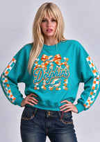 Women's Miami Dolphins Floral Bow Crewneck Sweatshirt