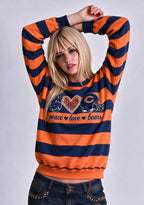 Women's Peace Love Chicago Bears Striped Crewneck Sweatshirt