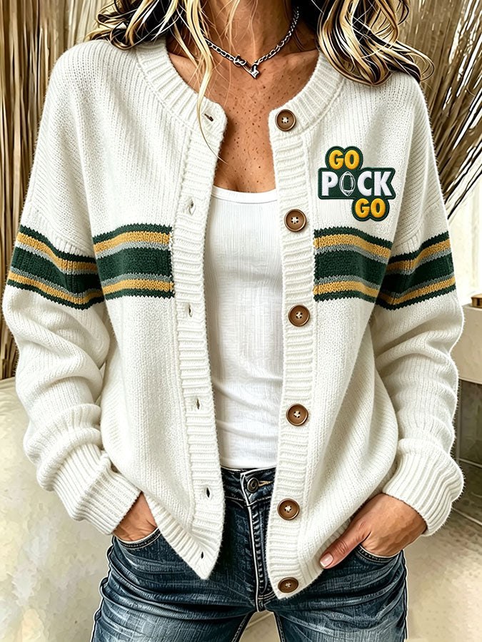Women'S Casual Football Print Knitted Cardigan Top