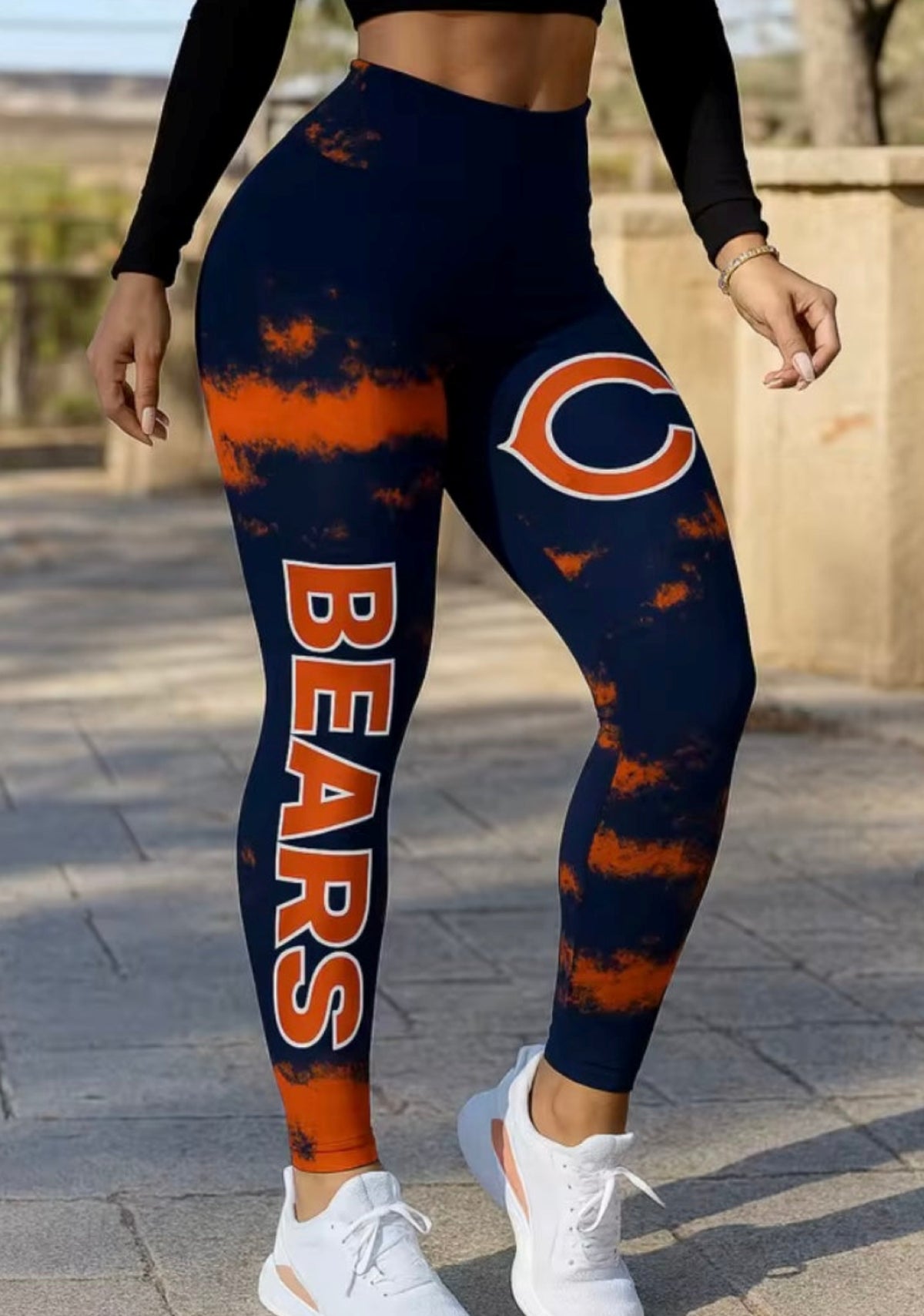 Chicago Bears Navy Orange Gradient Workout Leggings For Lady