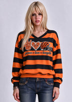 Women's Peace Love Cincinnati Bengals Striped Crewneck Sweatshirt