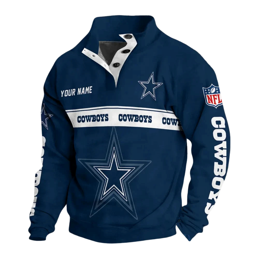 Dallas Cowboys Navy Star Custom Button Mock Neck Sweatshirt