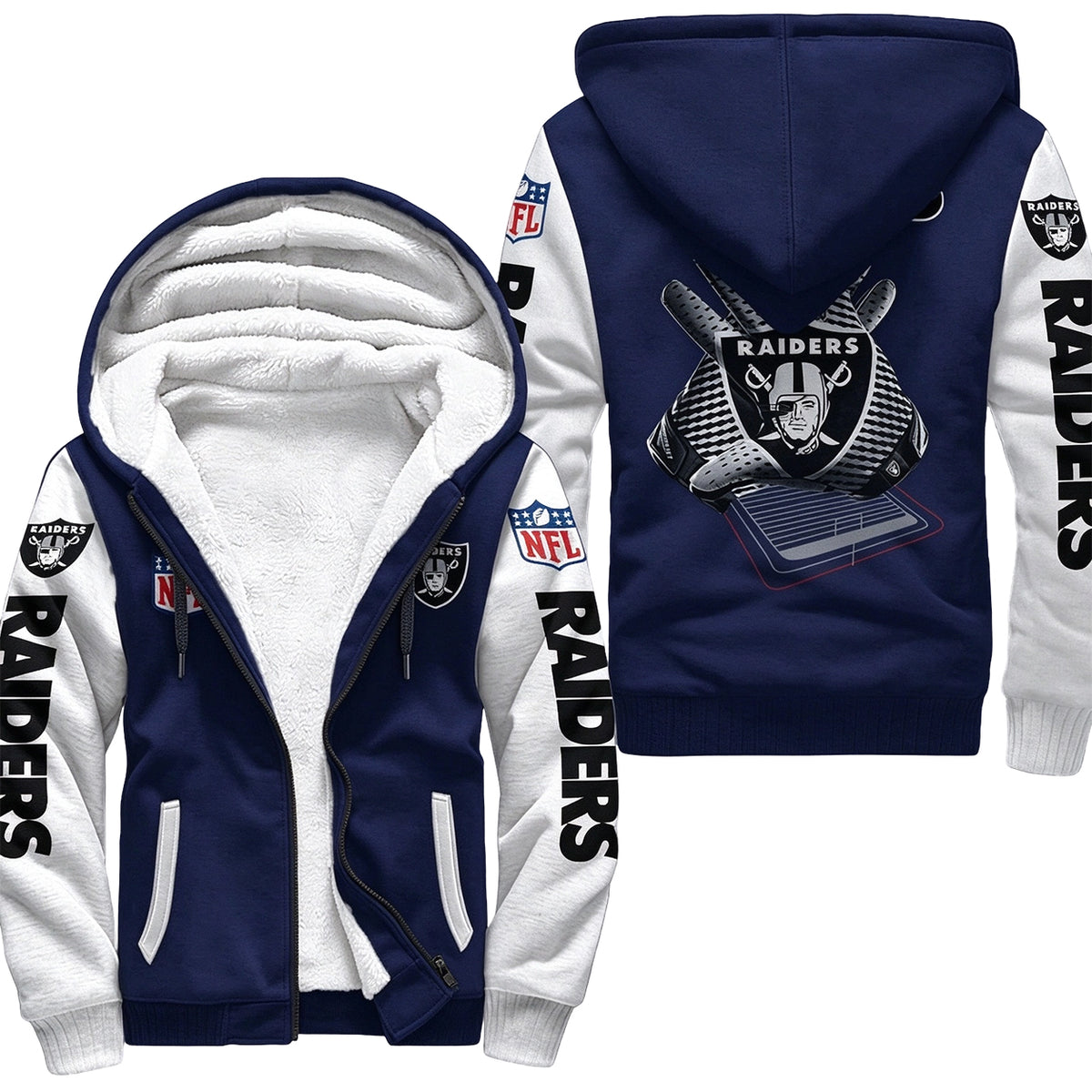 Las Vegas Raiders Fleece Lined Zip Up Football Fan Winter Hooded Jacket Main image