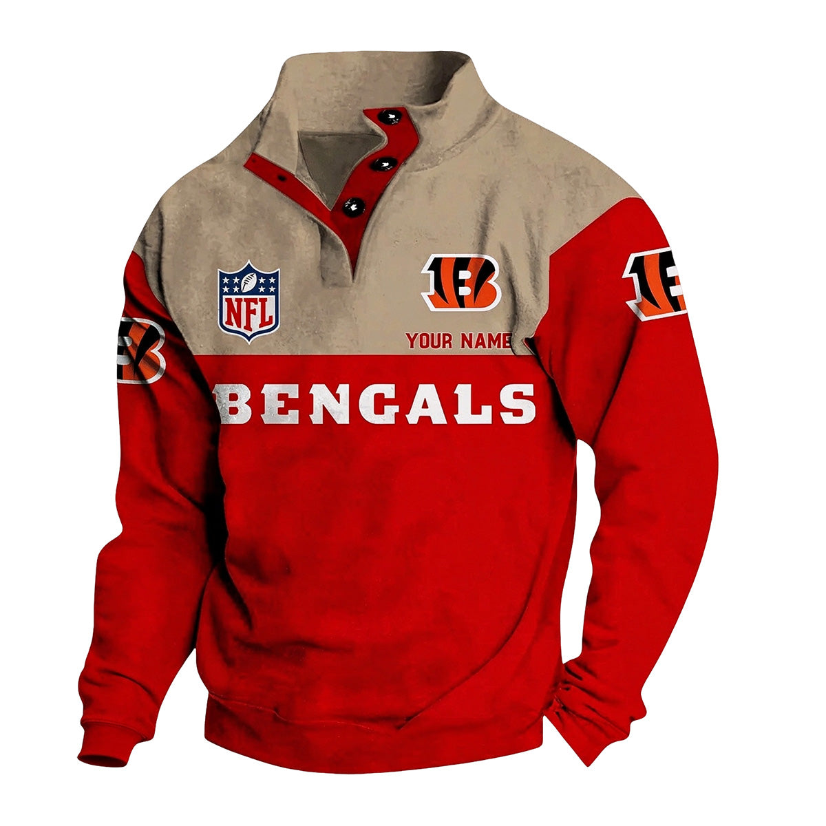 Men's Cincinnati Bengals Button Mock Neck Sweatshirt