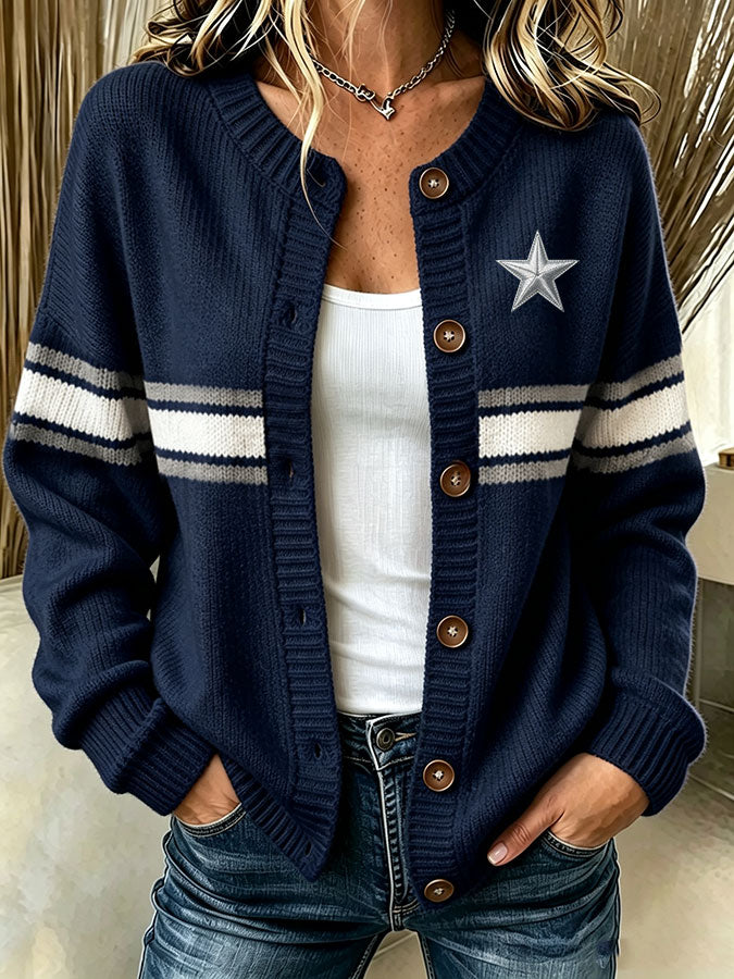 Women'S Casual Football Print Knitted Cardigan Top