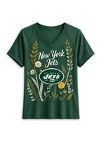 Women's New York Jets Wildflower Graphic V-Neck Raglan Rolled T-Shirt