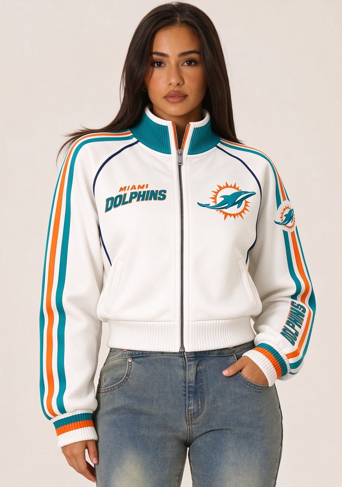 Women's Miami Dolphins Cropped Zip Up Track Jacket