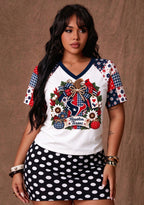 Women's Houston Texans Patchwork Sleeve V-Neck Raglan T-Shirt