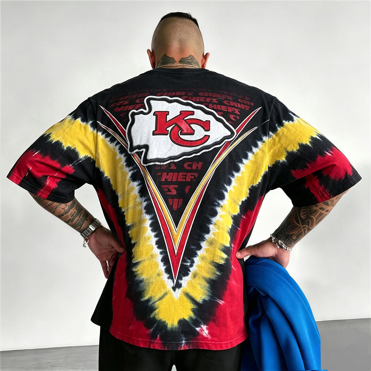 Retro KC Chiefs Helmet Logo Tie-Dye Printed T-Shirt