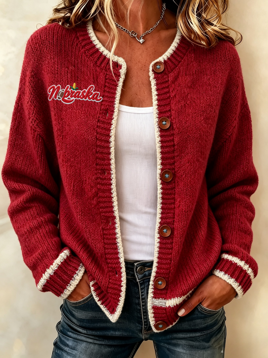 Women's Casual Football Plant Knitted Cardigan Top Main image