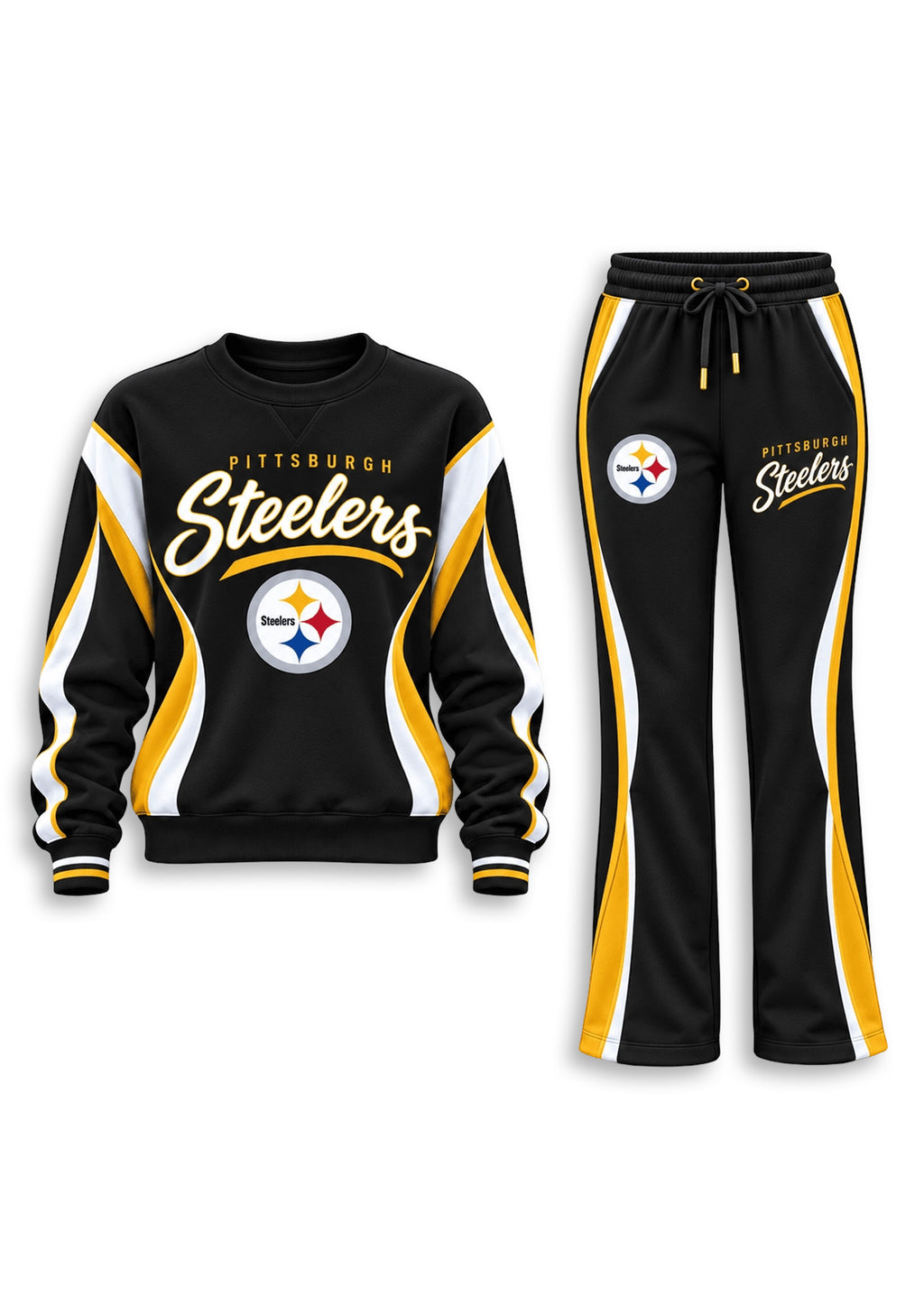 Women's Pittsburgh Steelers Crewneck Sweatshirt & Flared Pants 2 Piece Set