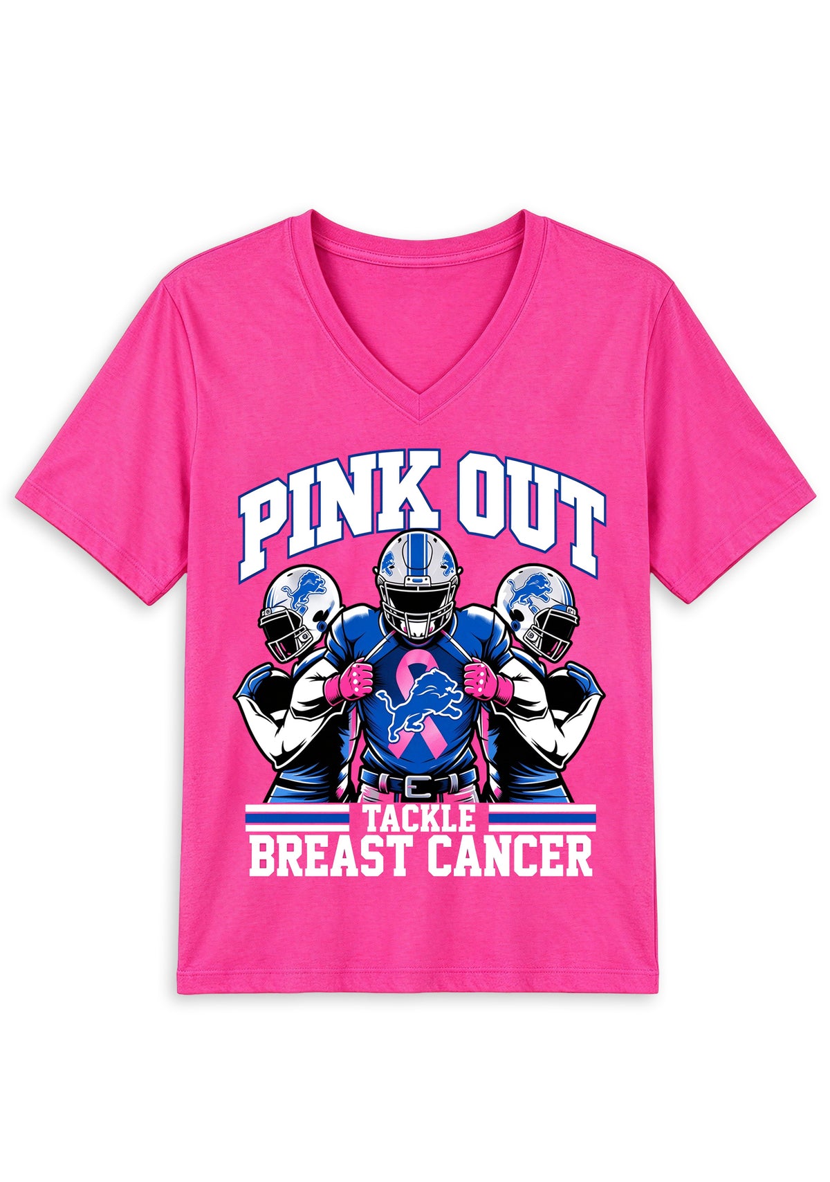 Detroit Lions Pink Out Tackle Breast Cancer Awareness V-Neck T-Shirt