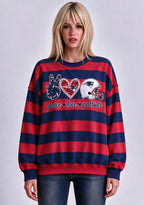 Women's Peace Love New England Patriots Striped Crewneck Sweatshirt