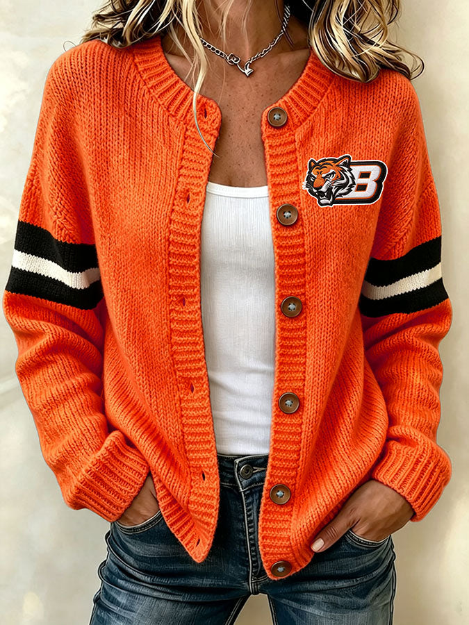 Women'S Casual Football Print Knitted Cardigan Top
