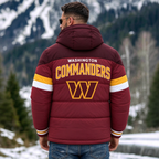 Washington Commanders Hooded Color Block Puffer Jacket  Custom Name Gifts For Fan