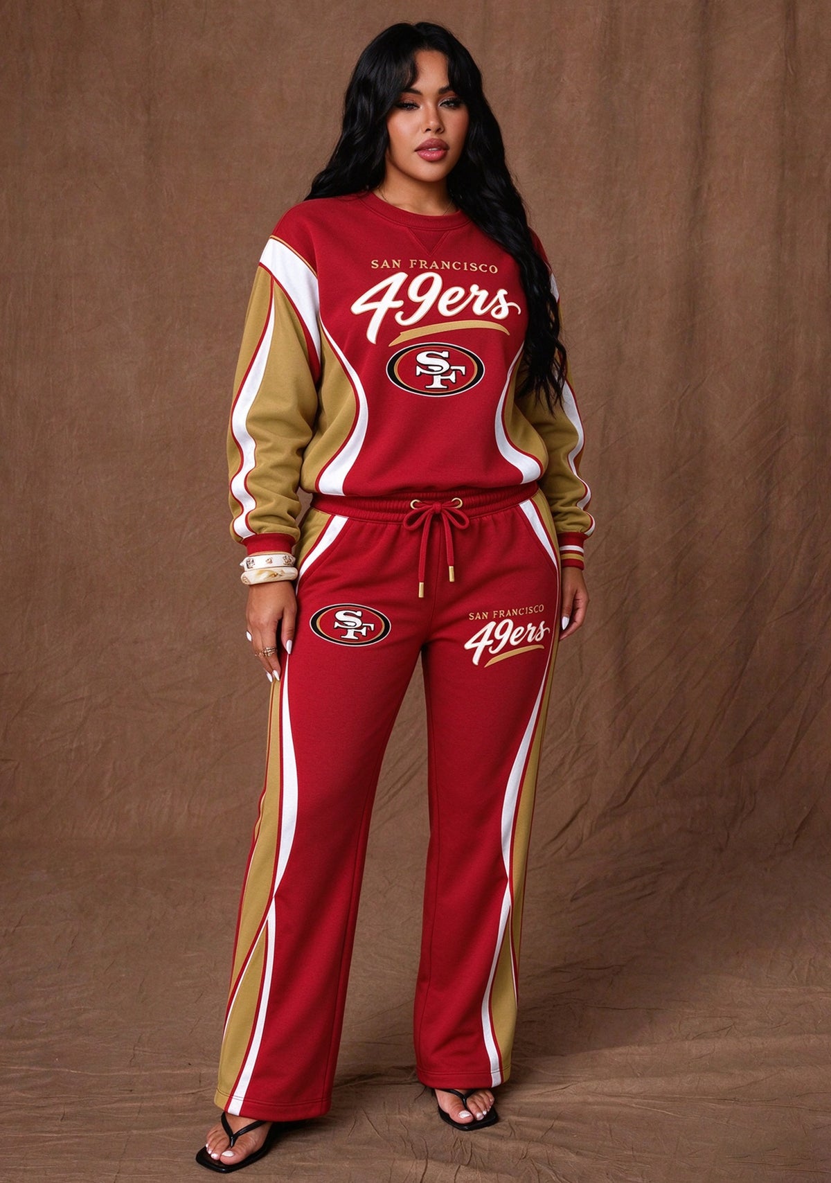 Women's San Francisco 49ers Crewneck Sweatshirt & Flared Pants 2 Piece Set Main image
