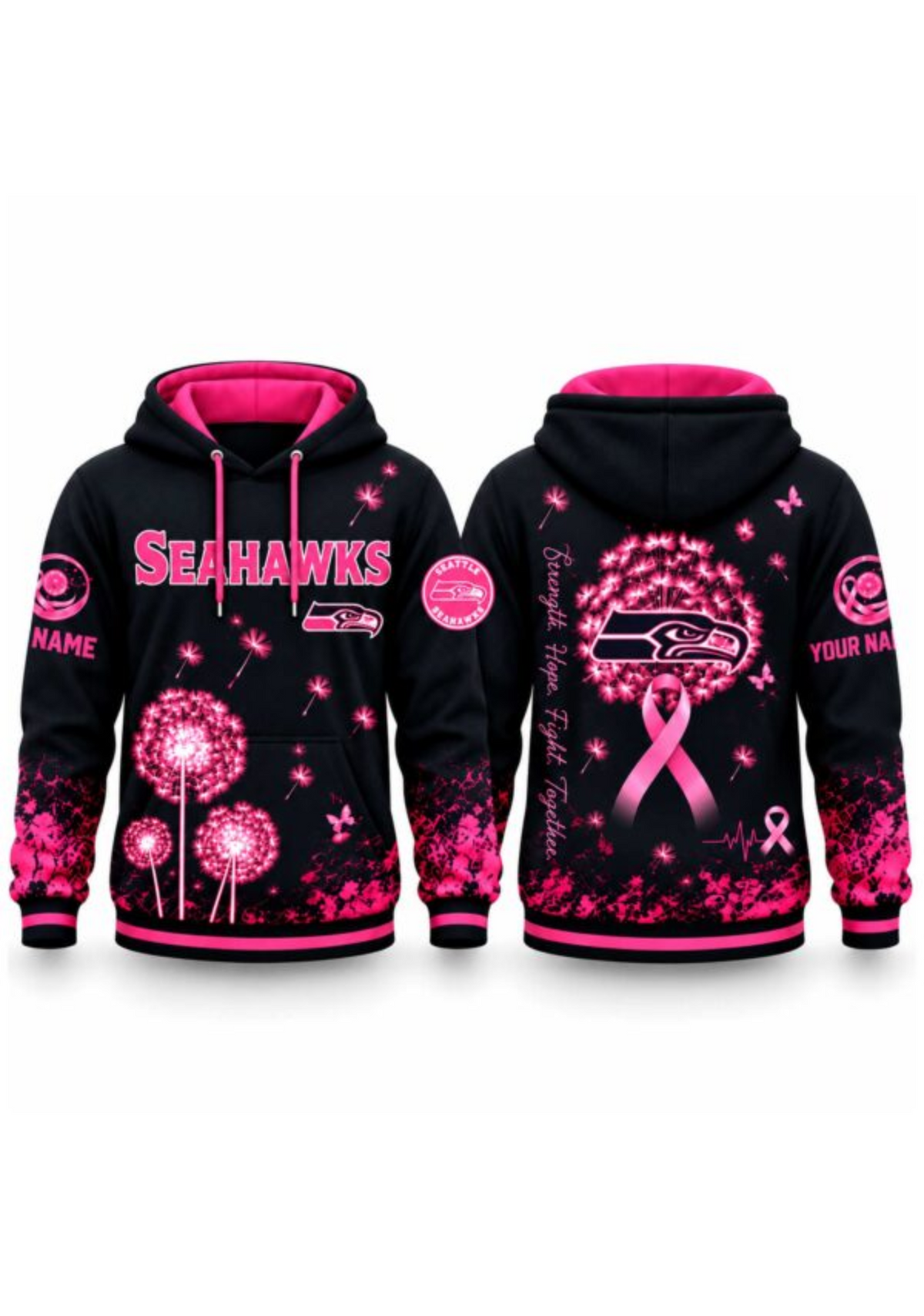 Seattle Seahawks Breast Cancer Awareness Dandelion Hoodie