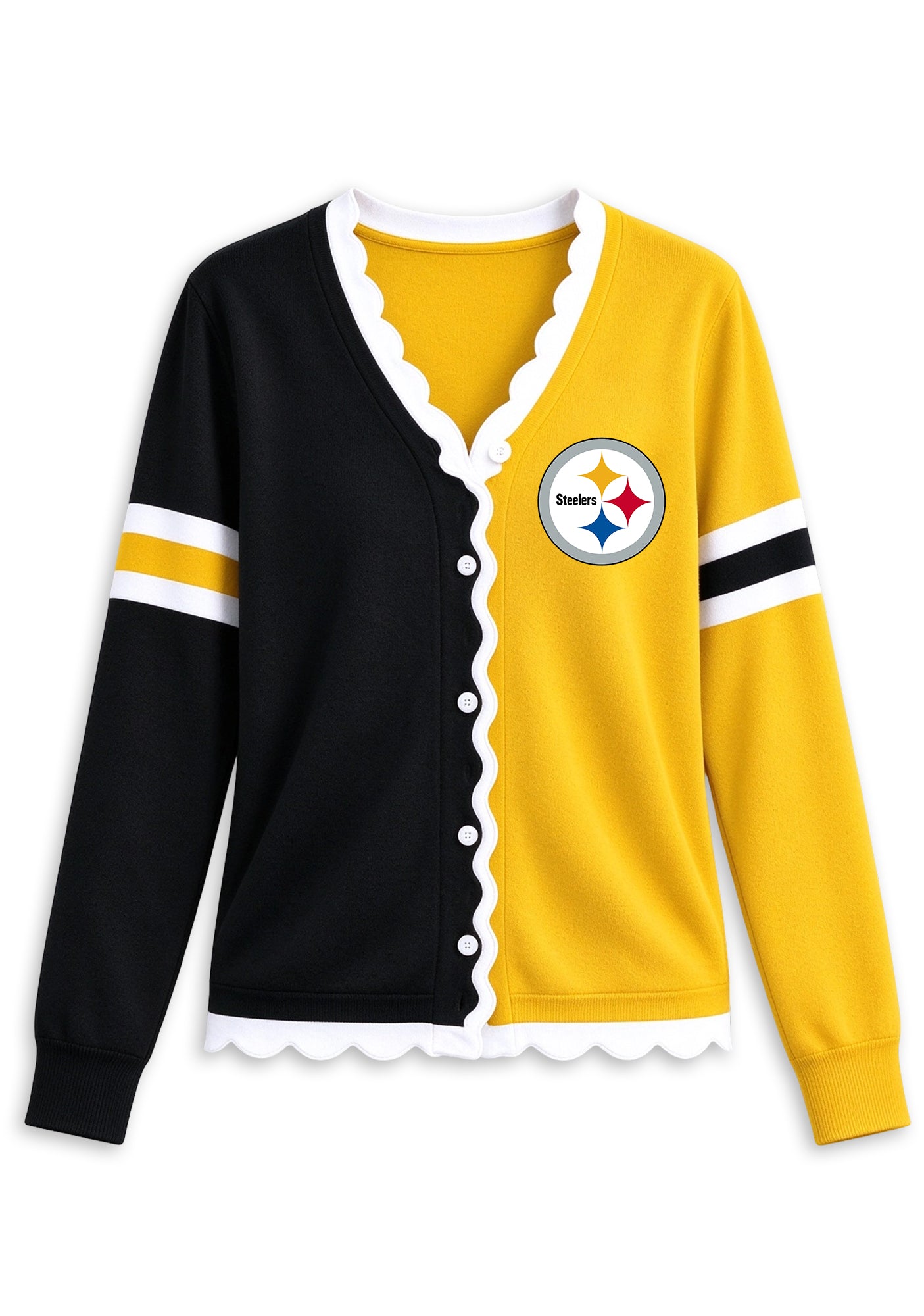 Women's Pittsburgh Steelers Color Block Scalloped Trim V-Neck Button Cardigan Secondary image