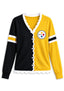 Women's Pittsburgh Steelers Color Block Scalloped Trim V-Neck Button Cardigan