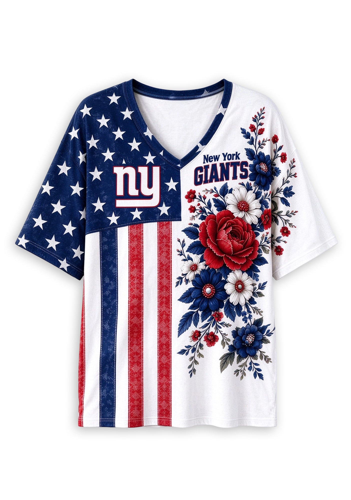 Women's New York Giants American Flag Floral V-Neck T-Shirt Secondary image