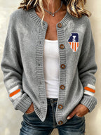Women'S Casual Football Print Knitted Cardigan Top