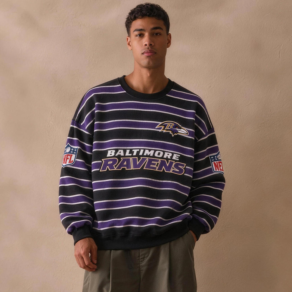 Men's Baltimore Ravens Striped NFL Crew Neck Sweatshirt