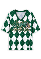 Women's New York Jets Argyle #1 Fan Heart Helmet V-Neck T-Shirt