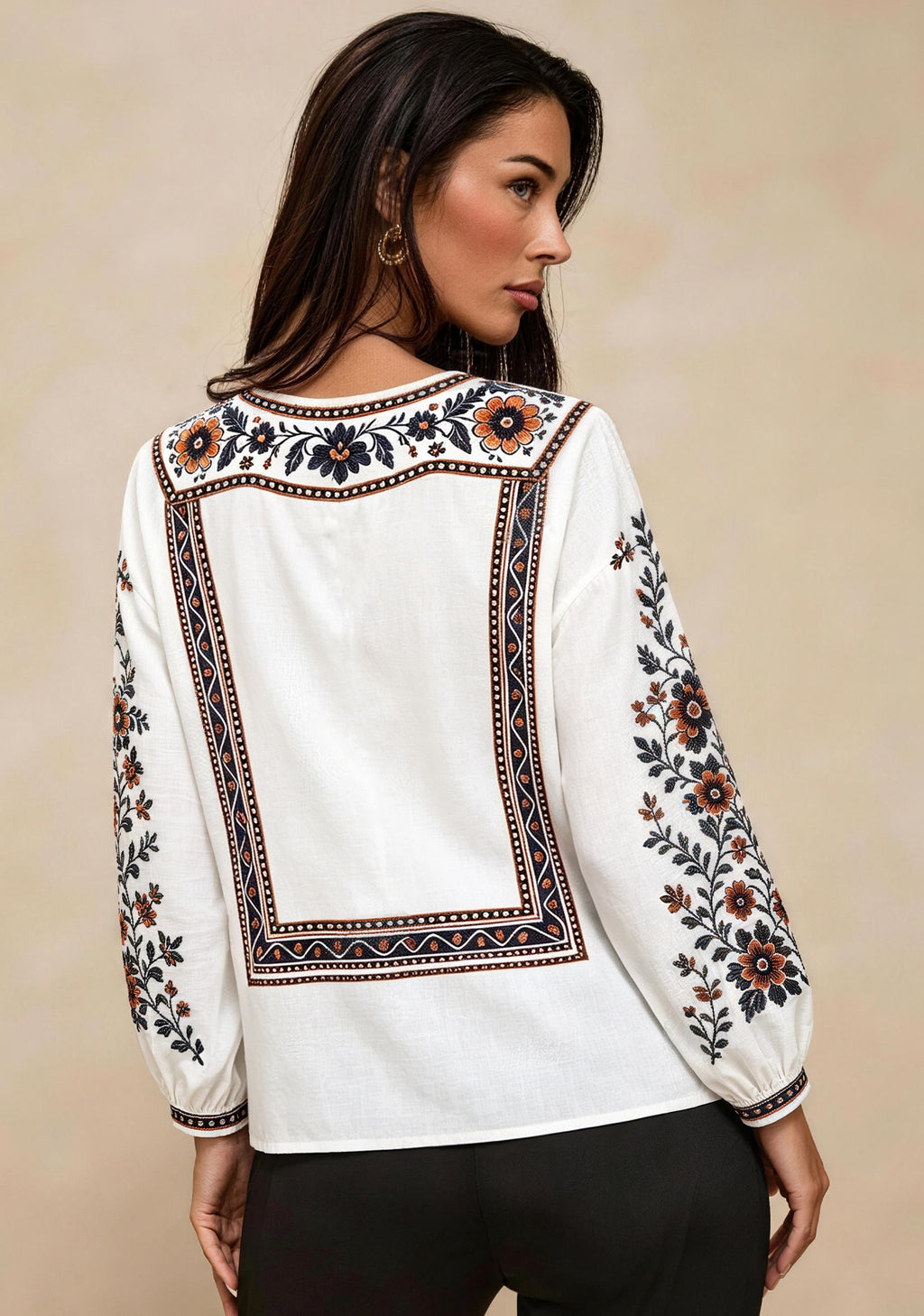 Women's Chicago Bears Boho Floral Printed V-Neck Long Sleeve Shirt