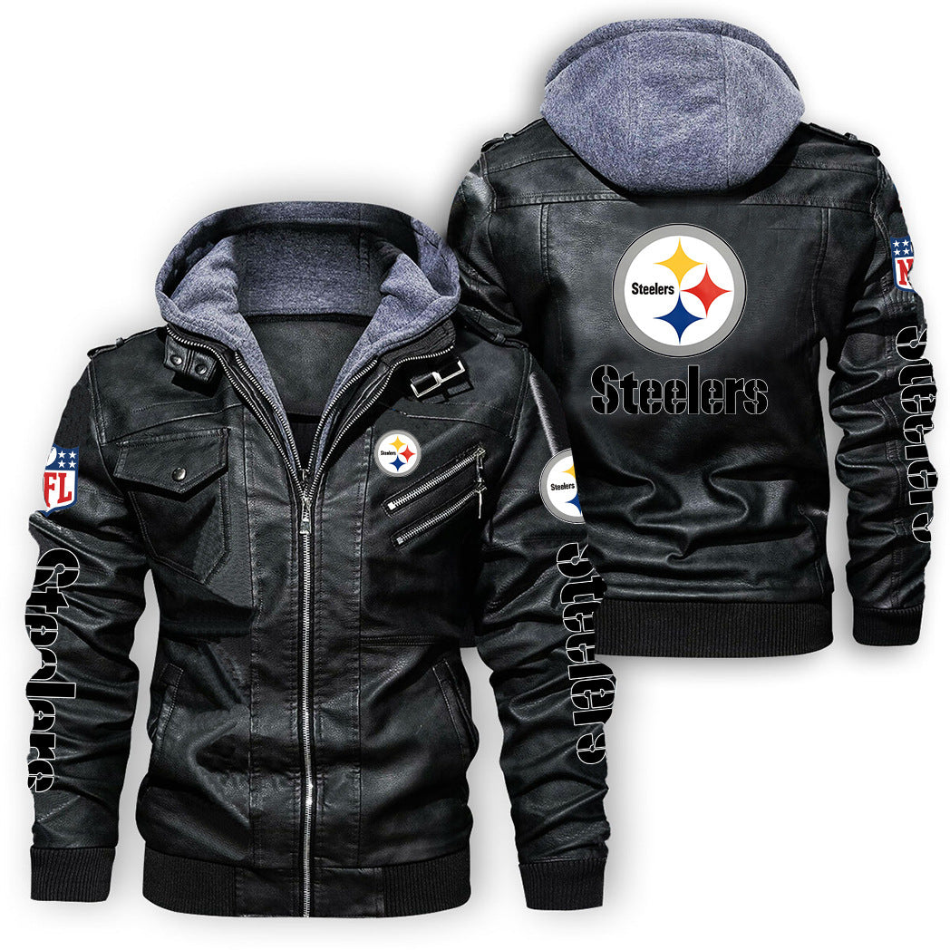 Pittsburgh Steelers Logo PU Faux Leather Hooded Jacket